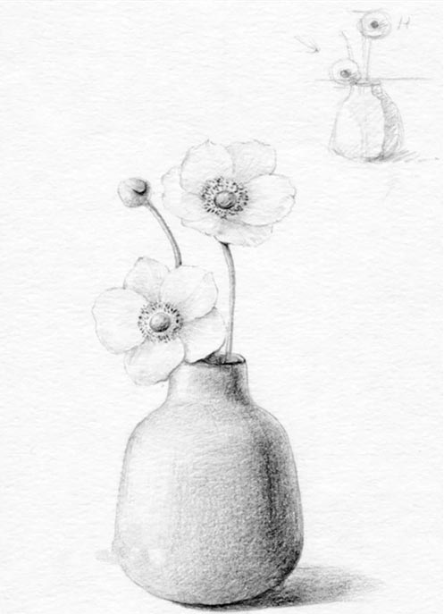画花瓶和花素描图片