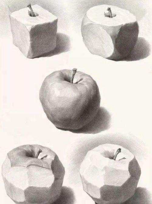 两个苹果组合素描图片