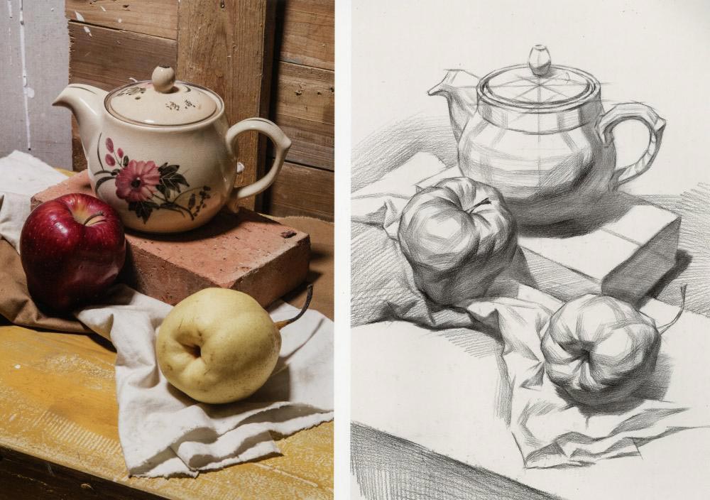 陶瓷茶壶素描图片