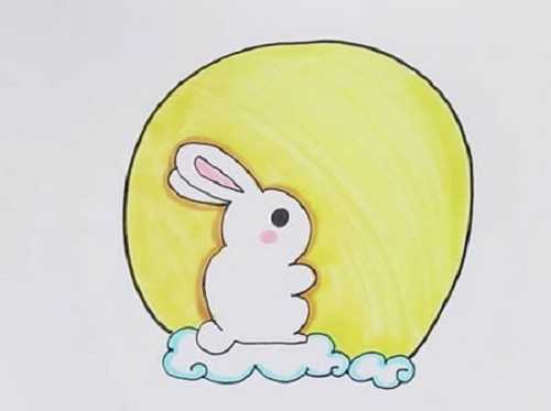 兔子抱月亮的简笔画图片