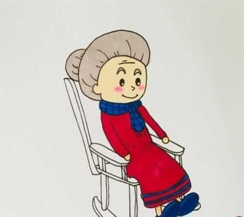 奶奶坐在凳上的简笔画图片