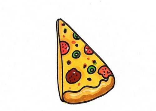 就是一个切开披萨的简笔画绘画教程了,我们在对披萨进行刻画时,重点是